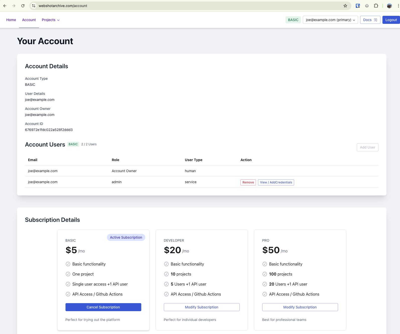 Webshot Archive Account