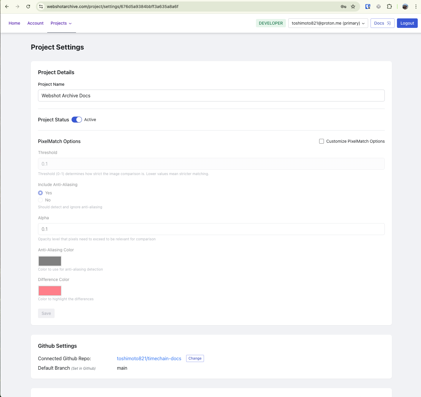 Webshot Archive Project Settings